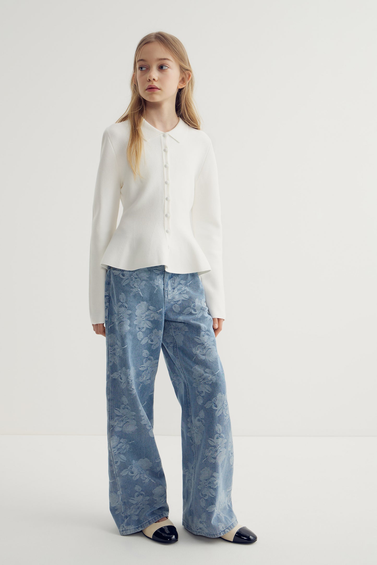 FLORAL-MOTIF WIDE LEG JEANS - LIMÉ